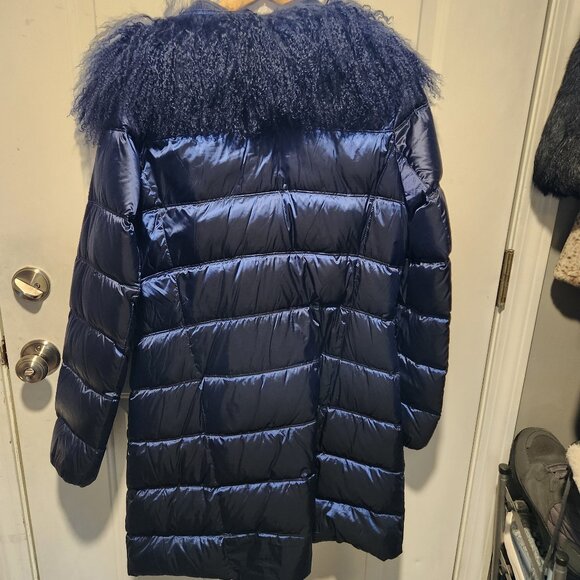 Mad Bomber Womens XL Navy Blue 3/4 Length Puffer Jacket Tibetan Lamb Trim - Picture 5 of 6